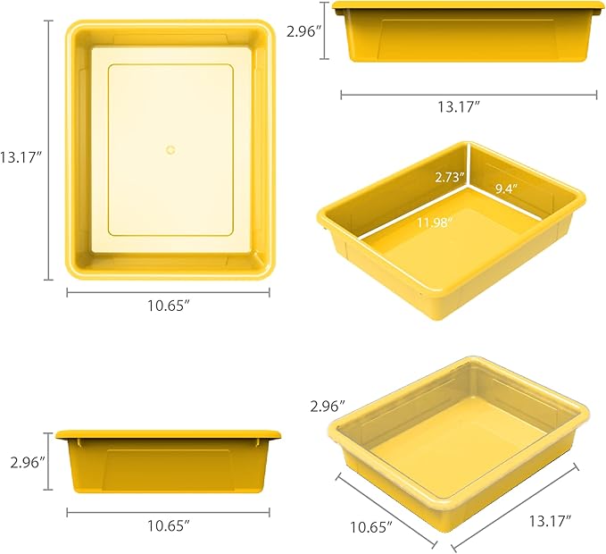 Storex Letter Size Flat Storage Tray – Organizer Bin for Classroom, Office and Home, Yellow, 5-Pack (62519U05C) , 10 x 13 x 3 Inches