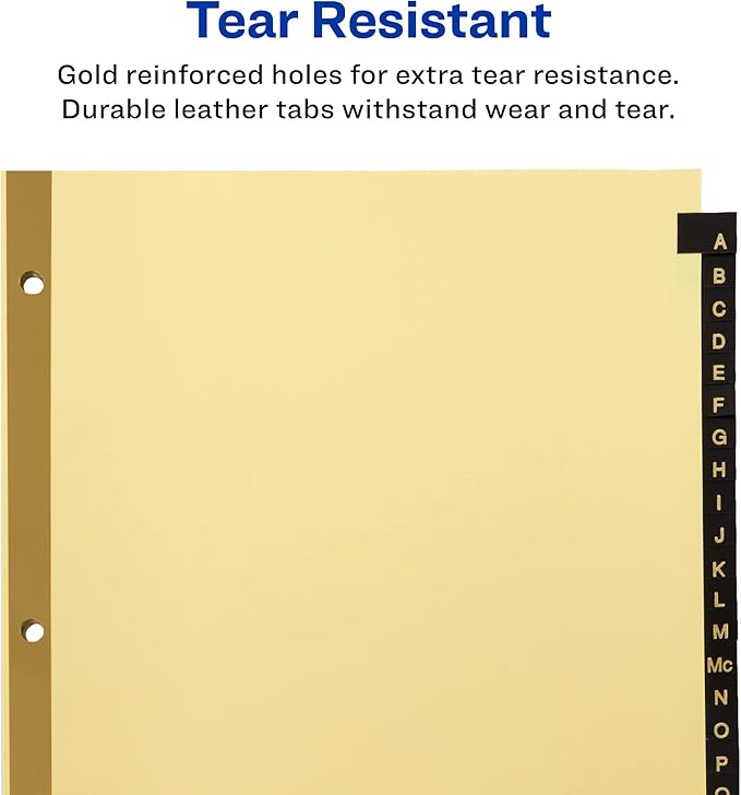Avery A-Z Dividers for 3 Ring Binders, 25-Tab Set, Pre-Printed Black Leather Tabs, 1 Binder Divider Set (11350) (Pack of 3)