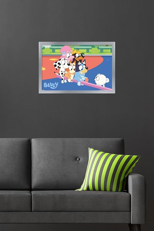 Bluey (2018) - Bluey and Friends See Saw Fun Wall Poster, 22.4L" x 14.7W", Silver Framed Version