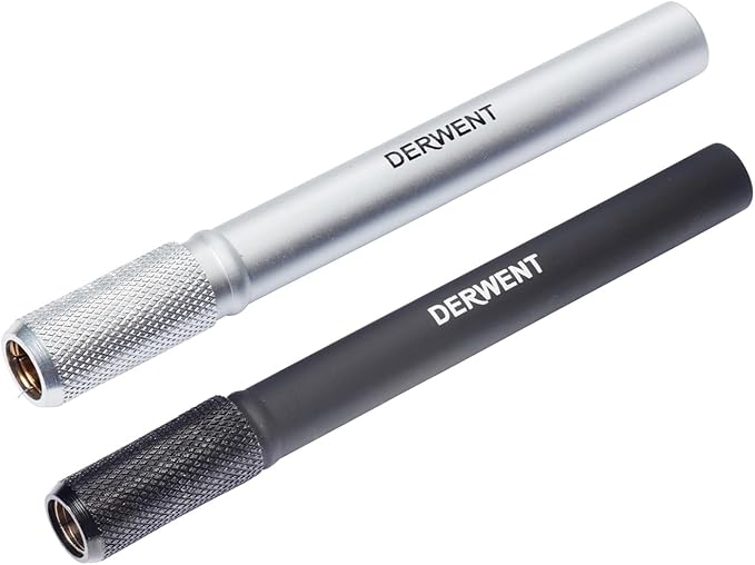 Derwent Pencil Extender Set, Silver and Black, for Pencils up to 8mm, (2300124)