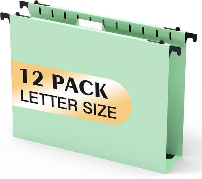 Extra Capacity Plastic Hanging File Folders,12 Pack Reinforced Hang Folder,Heavy Duty 2 Inch Expansion,Filing Cabinet Folders Letter Size for Bulk Files/Medical Charts(Sage Green)