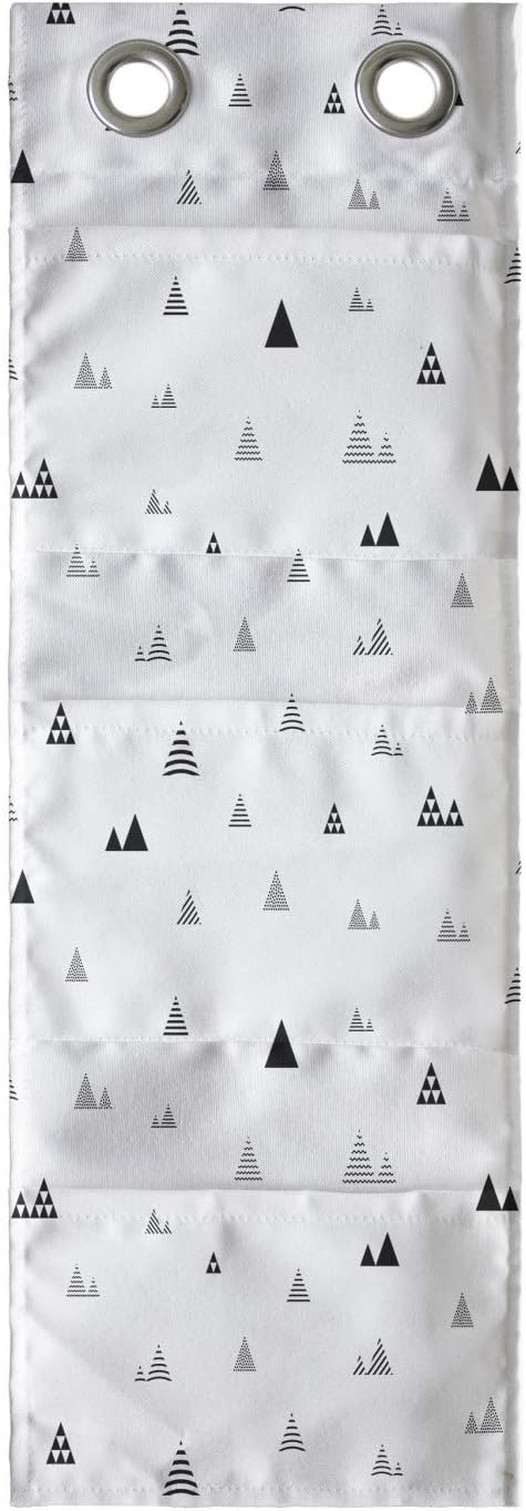 Ambesonne Abstract Hanging Pocket Organizer, Repetitive Mini Triangular with Stripes and Dots, Printed Polyester Storage Bag with Pockets, 9" x 27", Charcoal Grey Pale Taupe