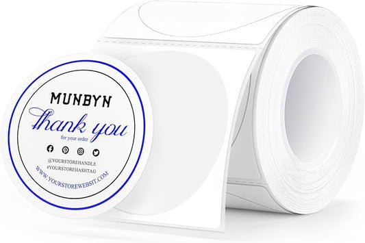 MUNBYN Blue&Black Thermal Labels, Only Compatible with MUNBYN RW405, Dual Color Round Thermal Sticker for Schools, Business, Price Tags, Baking Labels, 150 Sheets/1 Roll