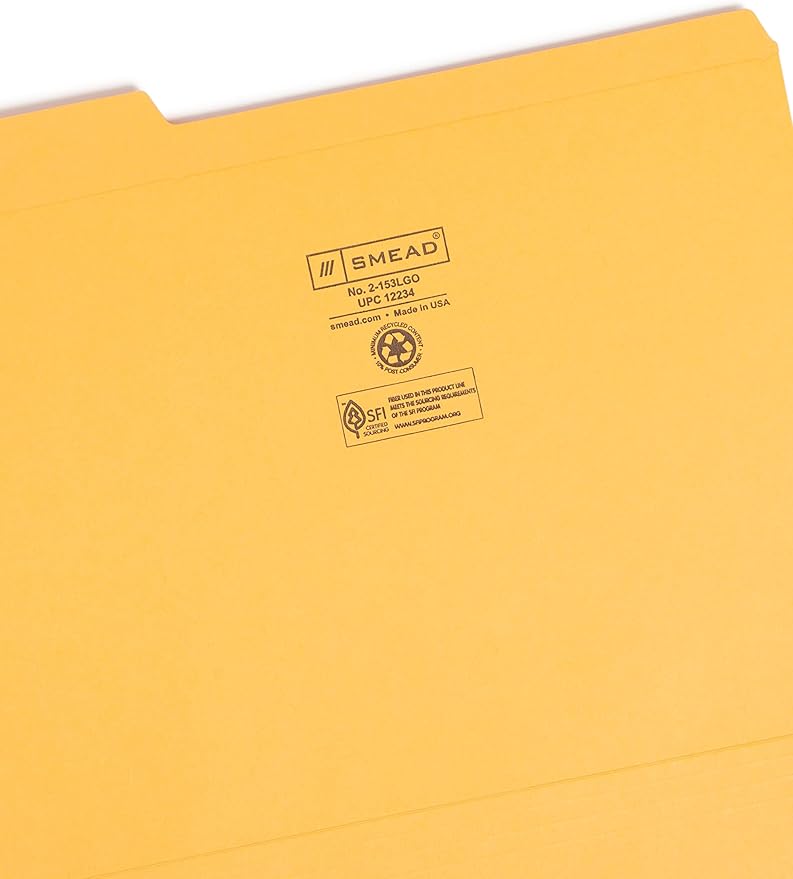 Smead File Folder, Reinforced 1/3-Cut Tab, Letter Size, Goldenrod, 100 per Box (12234)