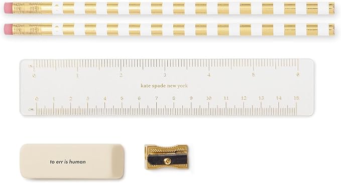 Kate Spade New York Pen and Pencil Case with School Supplies, Zip Pouch Includes 2 Pencils, Sharpener, Eraser, and Ruler, Polka Dots (Black/White)