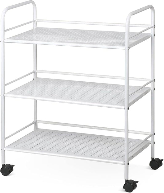 Yaheetech 3 Tier Durable Metal Multi-Purpose Rolling Utility Cart, Rolling Storage Craft Cart Kitchen Cart with Handle and Locking Wheels for for Office Bathroom Kitchen Laundry, White