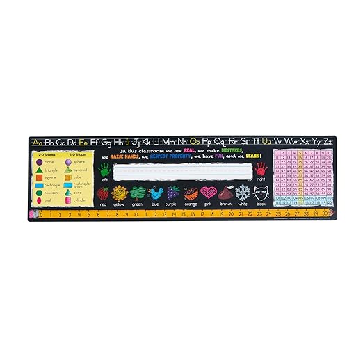 Really Good Stuff 24PK Chalkboard-Style Grades K-2 Self-Adhesive Deluxe Plastic Desktop Reference Nameplate with a Number Line, Alphabet Letters, 2-D and 3-D Shapes, Colors, Left and Right, 120 Grid