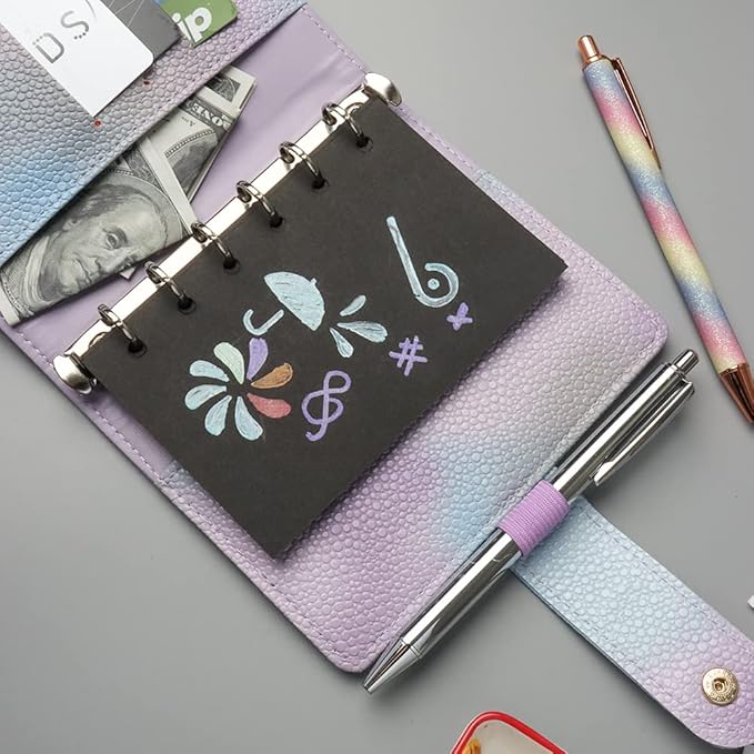 Purple PU Leather Budget Binder Cover, for A7 6-Ring Money Organizer Budgeting Refillable Loose Leaf Receipt Binder Notebook Bookmark Planner Book with Card Pockets Snap Buckle