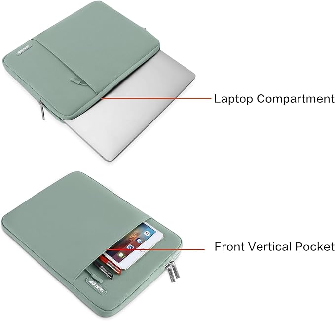 MOSISO Laptop Case 13.3 inch, 13-13.3 inch Laptop Sleeve Compatible with MacBook Air/Pro 13/Pro 14 M5 M4 M3 M2 M1, HP Dell ASUS Lenovo,Polyester Vertical Computer Sleeve Bag with Pocket, Antique Green