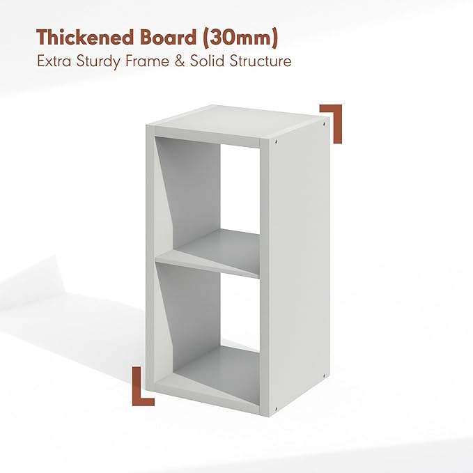 Furinno Cubicle Record Player Stand with Vinyl Storage, 2-Cube 1.2 Extra Thick Vinyl Record Storage, Open Back Media Shelf for CD DVD Blueray Game Disc, for Living Room, Home Office, Light Grey