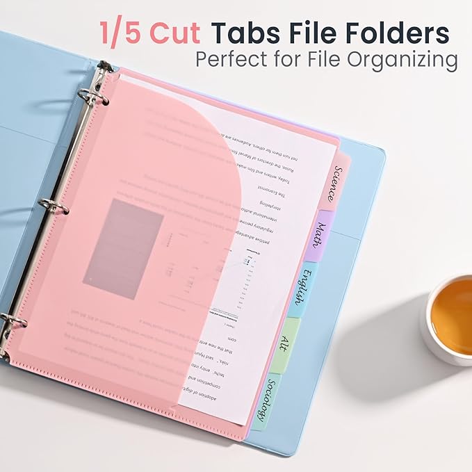 5-Tab Dividers for 3 Ring Binder, 15 Counts Binder Dividers Index with Pockets, 8.5 x 11'' Binder Dividers with 1/5 Cut Tabs for School Office (XY026) (3)