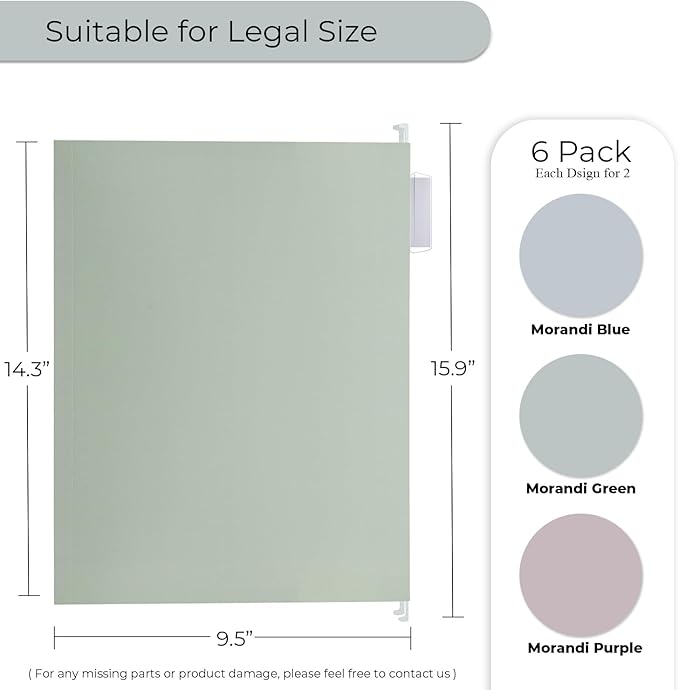 Y YOMA Legal Size - 6 Pack Extra Capacity Hanging File Folders Accordion Decorative Reinforced File Folder Cute Colored Expandable Folder for Office Home with 1/5-Cut Adjustable Tabs, Morandi Color