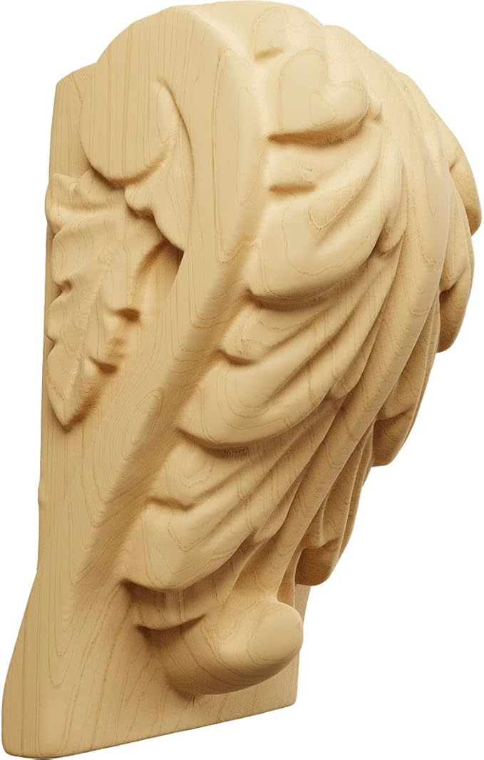 Ekena Millwork CORW01X01X03BAAL Mini Acanthus Leaf Block Wood Corbels, 1 3/4"W x 1 1/2"D x 3"H, Alder
