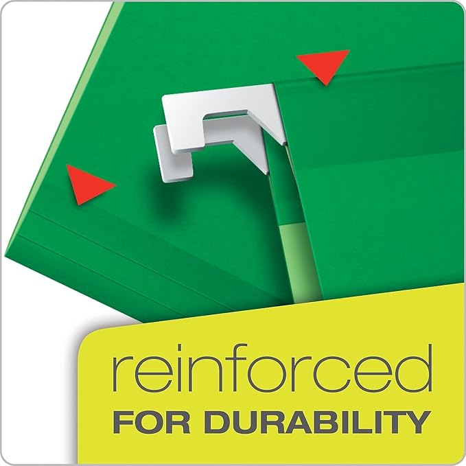 Pendaflex Ready-Tab Reinforced Hanging File Folders, Letter Size, Bright Green, 5 Tab, 25/BX (42626)