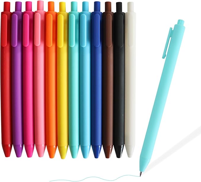 Colored Gel Pens, 12 Pcs Retractable Pastel Ink Colors, Cute Pens 0.7mm Fine Point Quick Drying for Writing Drawing Journaling Note Taking School Office Home
