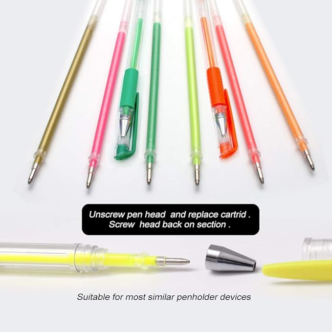 160 Colors Gel Pen Ink Refills, Glitter Neon Gel Ink Pens Refills Replace Cartridges for Glitter Gel Pens Set,for Drawing Adult Coloring Books Journaling Women Gifts, No Repeats