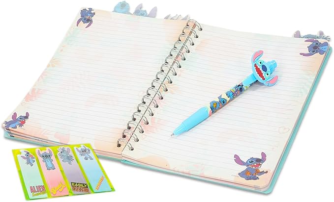 Disney Lilo & Stitch Journal Set - Bundle with Spiral Notebook with Divider Tabs, Stickers, More | Stitch Diary Set for Kids (Multicolor Green)