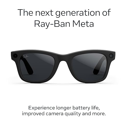 Ray-Ban Meta (Gen 2), Wayfarer, Matte Black | Smart AI Glasses for Men, Women — 2x Battery Life — 3K Ultra HD Resolution — 12 MP Ultra-Wide Camera, Audio, Video — Transitions® Grey Lenses