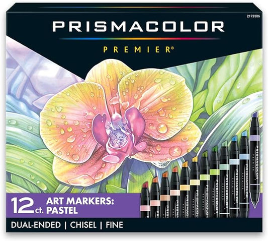 Prismacolor Premier Dual-Ended Art Markers Chisel and Fine Tips Pastel Colors 12 Count Set Ideal for Adult Coloring Books
