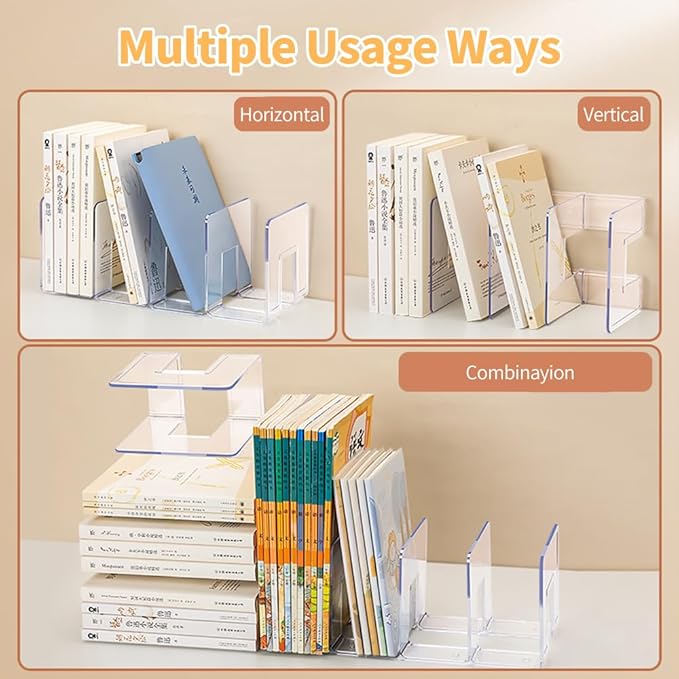 4Pcs Acrylic Desk File Sorter, Desktop File Organizer, 4 Sections Clutch Divider File Folder Rack, Purse Handbag Organizer Letter Notebook Folder, Office Supplies Stand (4 Colors)