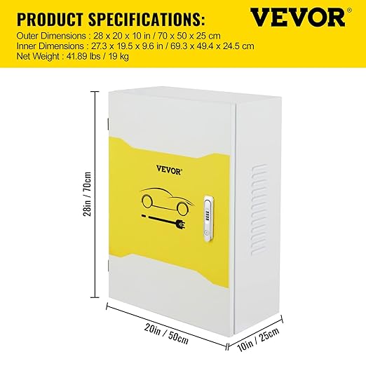 VEVOR Tesla Charger Station Box, 28'' x 20'' x 10'', Outdoor Cable Box Charging Box Cable Organizer, IP32 Waterproof Dustproof Cool Roll Steel Electrical Enclosure Box, for Tesla Wall Connector