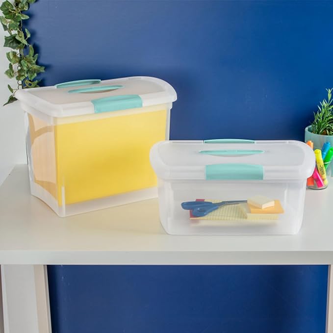Sterilite Medium Nesting ShowOffs, Stackable Small Storage Bin with Latching Lid and Handle, Plastic Container to Organize Home, Clear, 30-Pack
