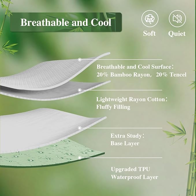 Twin XL Mattress Protector 2 Pack, Waterproof Mattress Pad Washable Rayon Mattress Cover Breathable Noiseless Bed Protector 3D Patterns 5" - 21'' Elastic Fitted Deep Pocket(Light Grey)