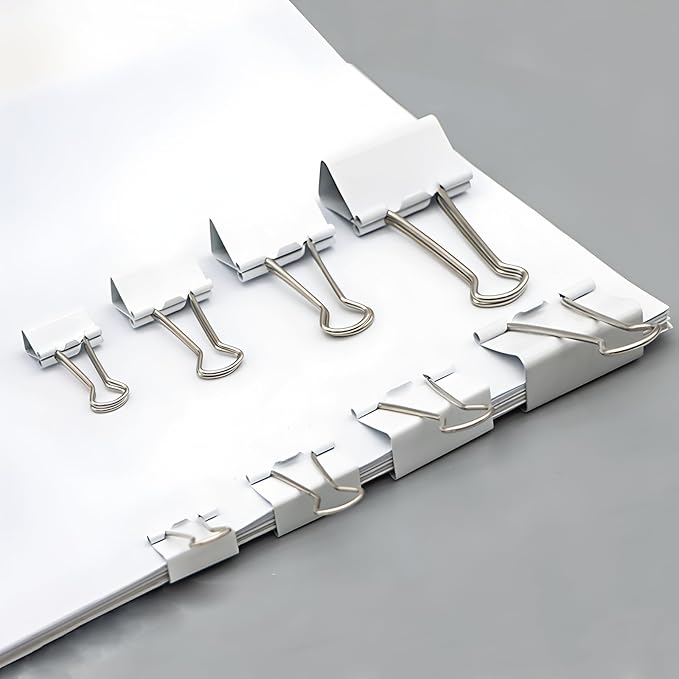 130 Pack White Binder Clips Assorted Sizes, Large Medium Small Mini 4 Sizes Mix, Paper Clamps Metal Paper Clips Set for Office School Home Business Supplies