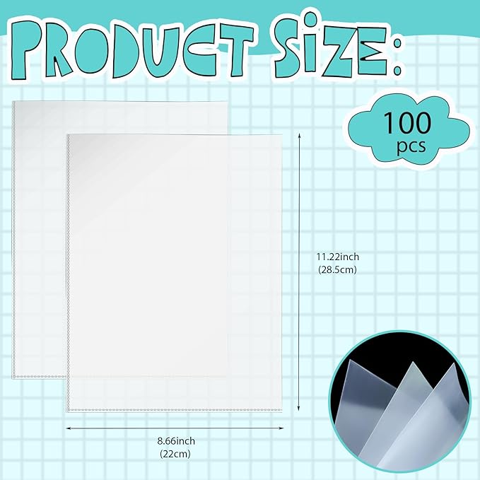 100 Pack No Holes Sheet Protectors,8.5" x 11", Letter Size Heavy Duty Clear View Page Protectors Without Holes,Top Loading Clear Paper Sleeves Document Artwork Protectors
