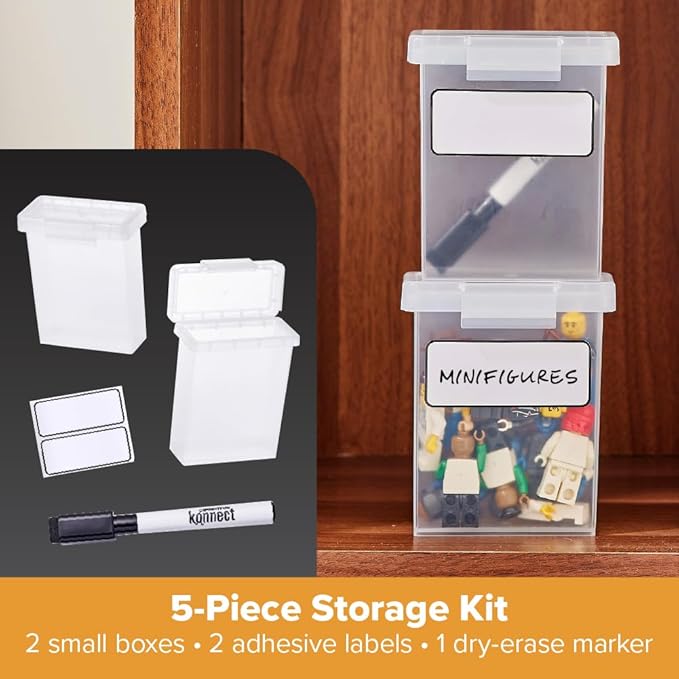 Bostitch Konnect Storage Containers with Lids, Organizer, Clear Plastic Box, Stackable Nesting Bins, Small, 2 Pack