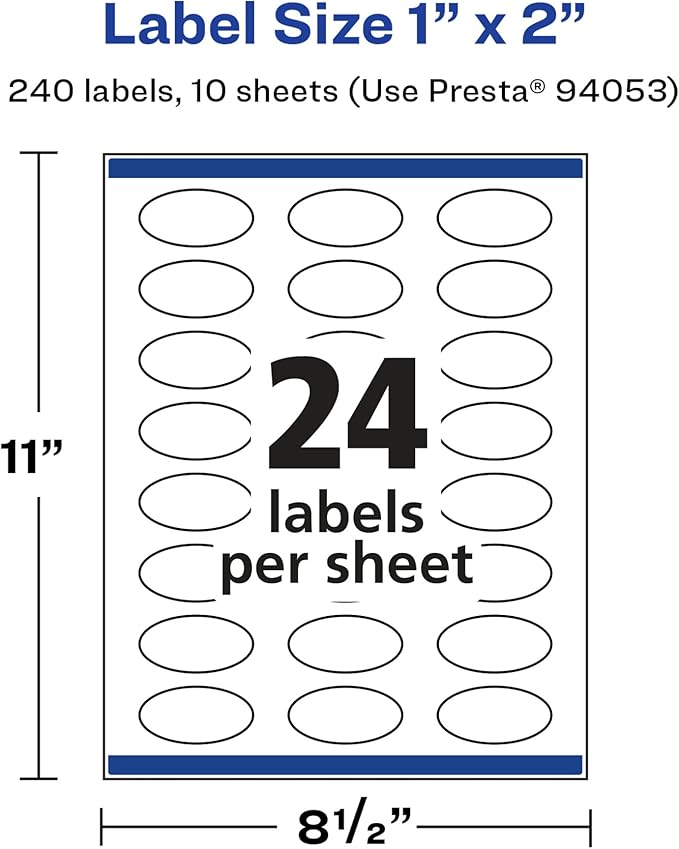 Avery Glossy White Oval Labels, Sure Feed Technology, 1" x 2", 240 Glossy White Labels, Print-to-The-Edge, Permanent Adhesive, Laser/Inkjet Printable