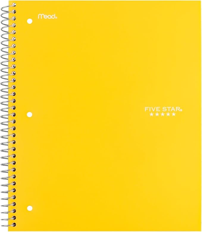 Five Star Spiral Notebook + Study App, 3 Subject, Wide Ruled Paper, 8" x 10-1/2", 150 Sheets, Fights Ink Bleed, Water Resistant Cover, Harvest Yellow (73463) (Pack of 2)