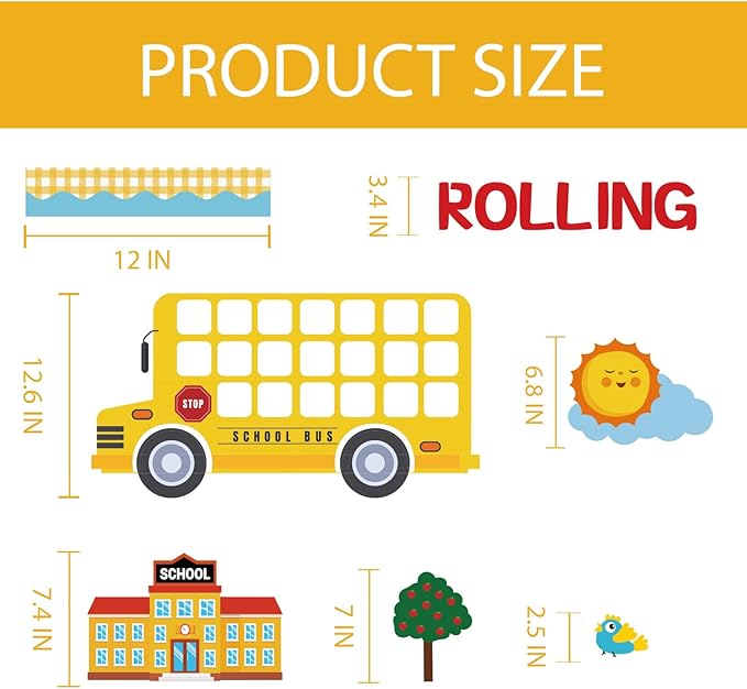 65Pcs Welcome Back to School Bulletin Board Decorations Set, School Bus Cutouts Name Tags with Yellow Border Trims Home Office School Classroom Decorations for Window Wall Door Chalkboard