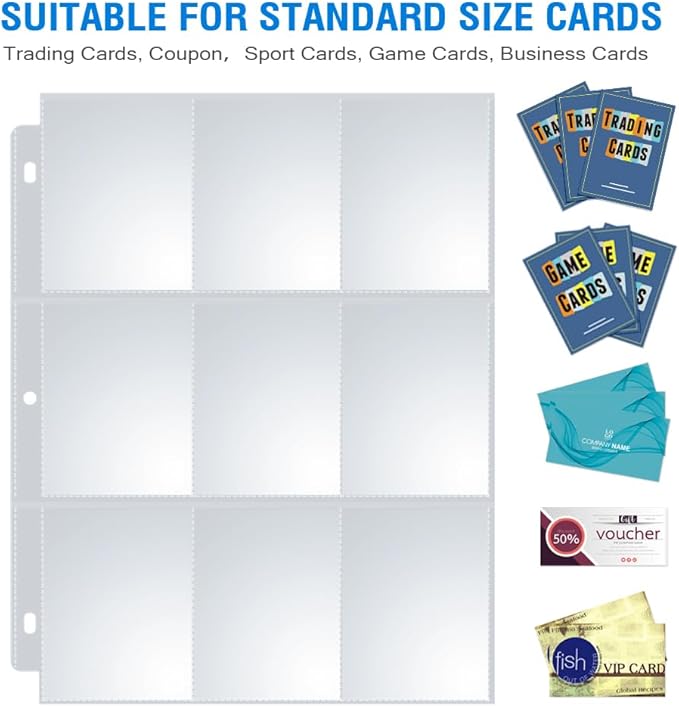 36 Pack 9 Pocket Page Protectors, Sooez Trading Card Sleeves for 3 Ring Binder, Baseball Cards Holder, Protective Pages Sheets for Binders Album, Fit for Collectible Games, Sports Cards