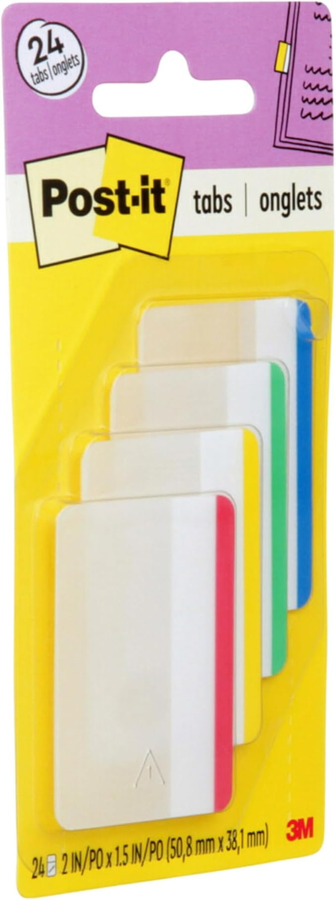 Post-it Tabs, 2 in, Lined, Assorted Primary Colors, 6 Tabs/Color, 4 Colors, 24 Tabs/Pack (686F-1) (Pack of 2)