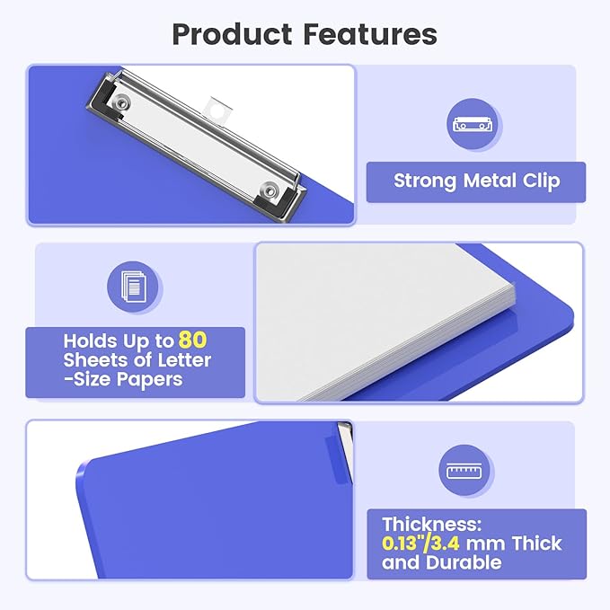 Extra Large 11x17 Clipboards, Plastic Blues Drawing Boards, Horizontal Clip Board, Landscape Layout. Suitable for Watercolor, Sketching, Painting. Art & Drafting Supply(Pack of 6)