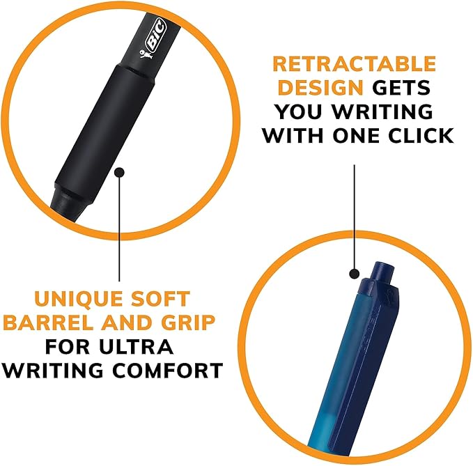BIC Soft Feel Blue Retractable Ballpoint Pens, Medium Point (1.0mm), 36-Count Pack, Blue Pens With Soft-Touch Comfort Grip