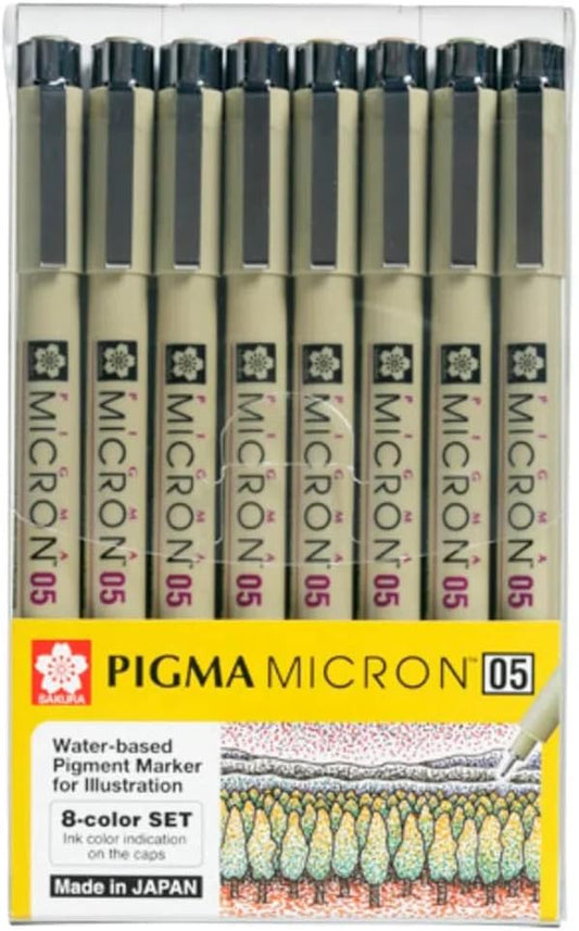 Sakura Pigma Micron pens 05 line Drawing 8 Color Set, Archival ink fineliner manga pen, Bible journaling Study kit