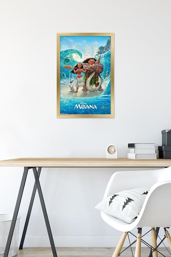 Disney Moana - Ocean Floor Wall Poster, 22.4L" x 14.7W", Gold Framed Version