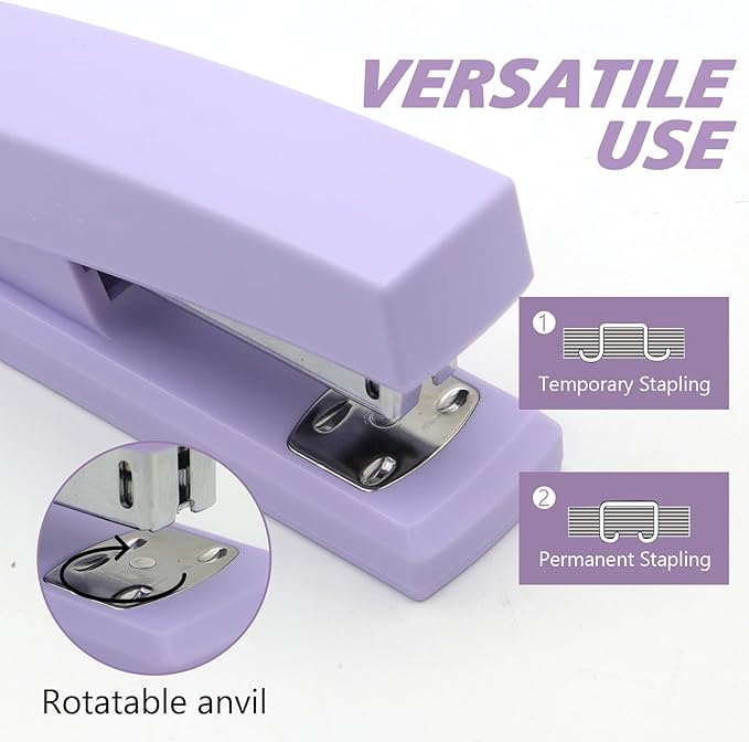 Purple Office Stapler, 25 Sheet Capacity with 2000 Staples and Staple Remover, Desktop Stapler,Purple Office Supplies for Students and Office Clerks