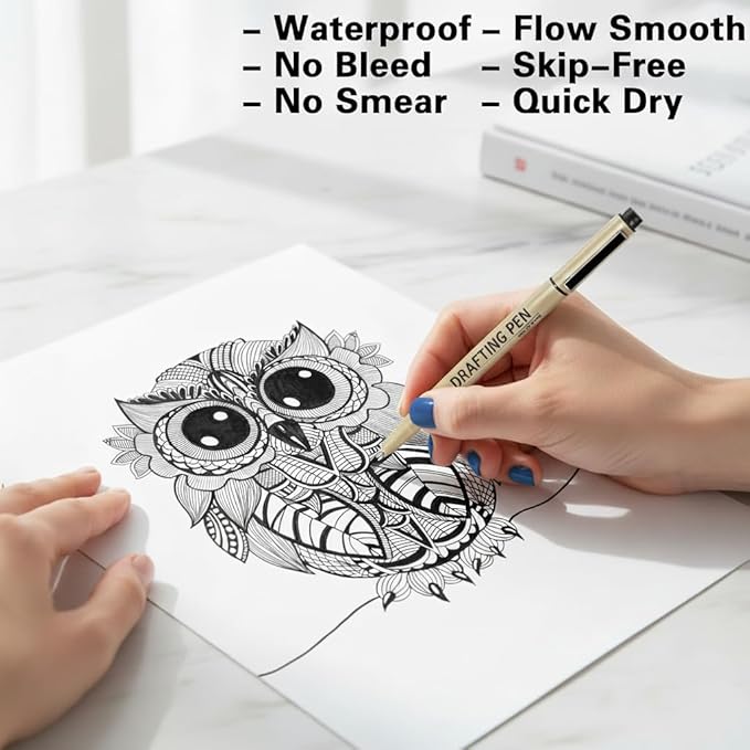 EBOT Micro Fineliner Drawing Art Pens,12 Black Fine Liner Waterproof Art Line Professional Drawing Watercolour Marker Sketching Illustration Manga Calligraphy Sketch Zentangle Outline