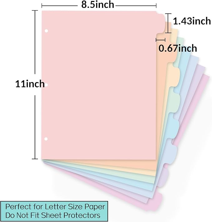Sooez 8 Tabs Long-Lasting Plastic Write & Erase Large Tabs Dividers for 3 Ring Binder, Aesthetic Cute Pastels Binder Dividers for Student, Teacher, Office, Home Organizers, 3 Sets, Pastels Color