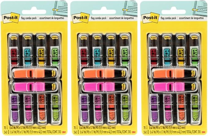 Post-it Flags 684-SHVA, 0.47in Wide, Asstd Colors - 3 Pack