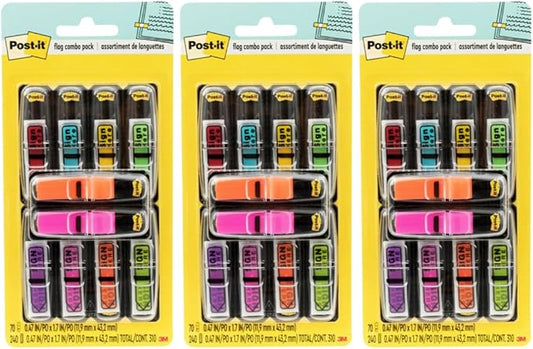 Post-it Flags 684-SHVA, 0.47in Wide, Asstd Colors - 3 Pack