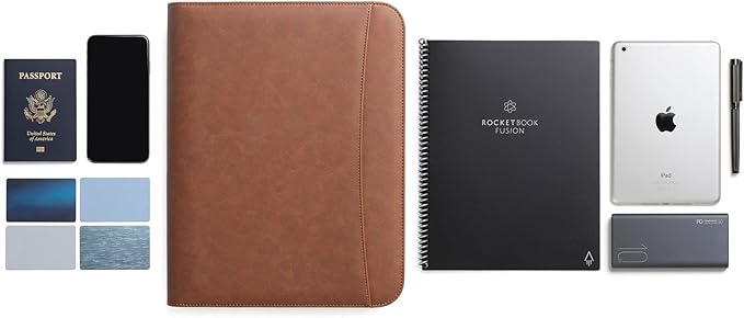 Forevermore Portfolios Padfolio Binder - Professional Faux Leather Travel Organizer Pouch for Tablet, Documents, Presentation Folders, Zipper Closure, Notepad - Brown (Pack of 2)