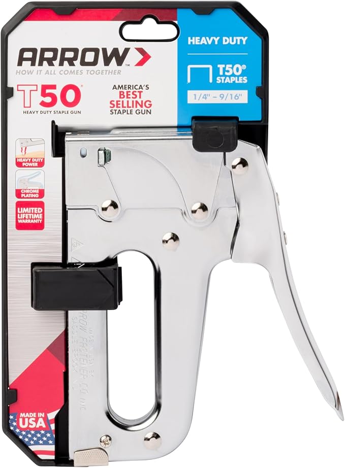 Arrow T50 Heavy Duty Staple Gun for Upholstery,Wood,Crafts,DIY and Professional Uses,Manual Stapler Uses 1/4”,5/16”,3/8",1/2",or 9/16” Staples,(Pack of 4)