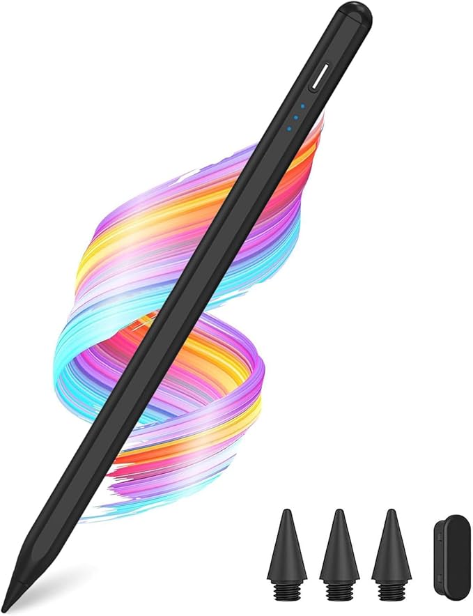 Stylus Pen for Apple iPad A16/11th 2025-2018 iPad Pencil A16/11/10/9/8/7/6,Air 11"/13" M3/M2/5th-3rd,Pro 13"/11"/M4/12.9",Mini A17 Pro/6/5th Stylus Palm Rejection Tilt Sensitivity Fast Charge-Black