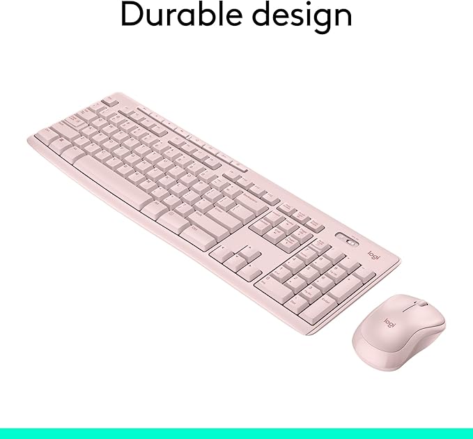 Logitech MK270 Wireless Keyboard and Mouse Combo for Windows, 2.4 GHz, 8 Multimedia Keys, PC, Laptop, Wireless Keyboard Compact Mouse Combo - Rose (Renewed)