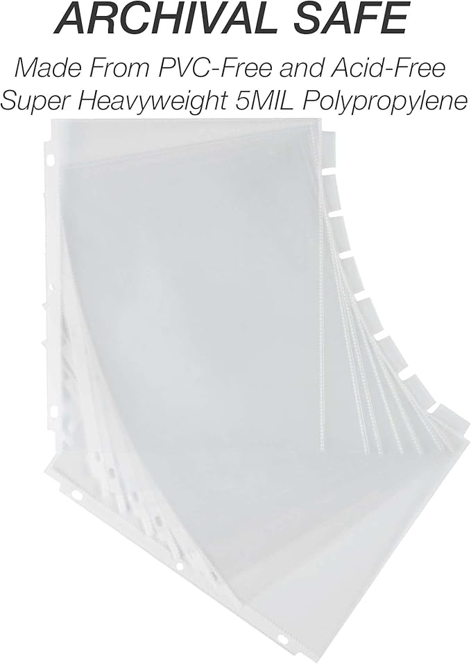 Samsill 8 Tab Recipe Dividers, Recipe Sleeves, Sheet Protector Dividers, with Tab Inserts, Clear, Super Heavyweight, Top Loading, 3 Hole Punched for Standard Letter Size Binders, Archival Safe