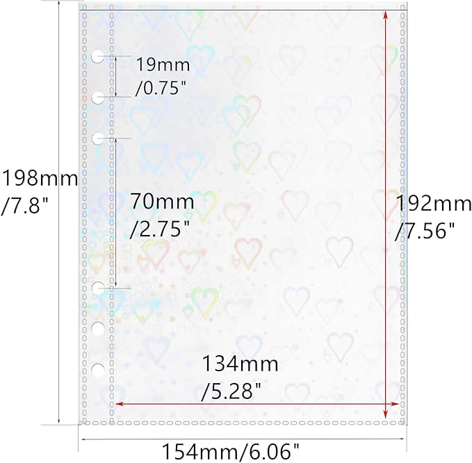 A5 Photocard Sleeves 20pcs Sheet Protectors 5.2'' x 7.5'' 1 Pocket Love Flashing Clear Picture Card Insets PP Photo Album Refill Pages for 6 Ring Binder (Love Flashing, A5-1Pocket)